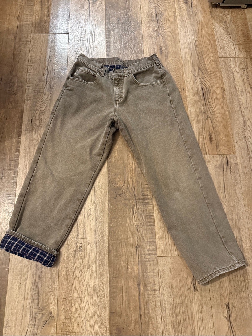 Llbean Men's Relaxed-Fit Brown Work Pants lined with flannel